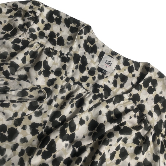 Cabi Medium Blouse Ruched Sleeves Black White Tan 100% Polyester - Picture 1 of 6